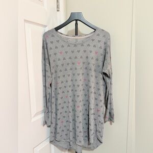 Victoria's Secret Gray Heart-Print Long Sleeve Top with Pink Accents